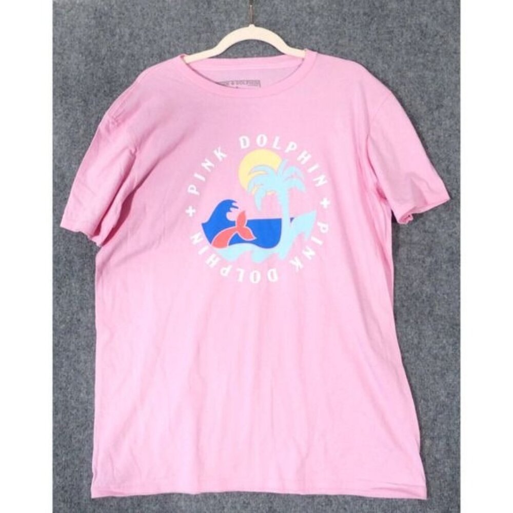 Pink + Dolphin Large Graphic T-Shirt Unisex Beach Cloud Waves Dolphin Pink